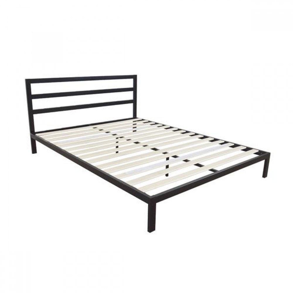 Square Horizontal Bar Head of Bed Iron Bed Queen Size Black