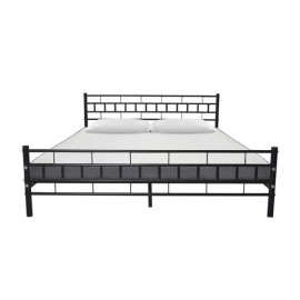 Wooden Bed Slat and Metal Iron Stand Queen Size Mattress Iron Bed Black