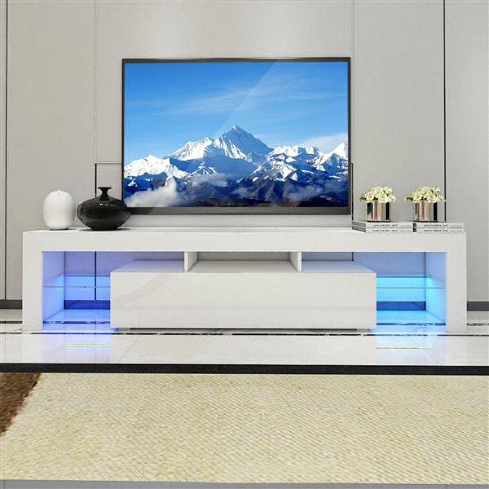 eb Wereldbol Stun Large 200CM LED TV Stand Cabinet Unit Modern High Gloss Door LED Light White