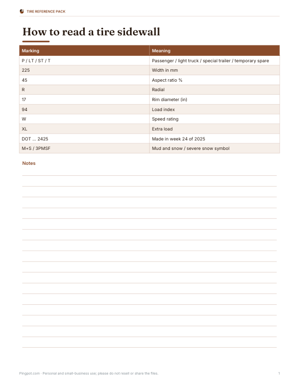 Preview of Printable Tire Sidewall Guide